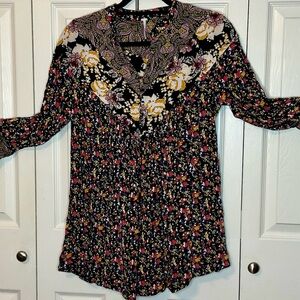 Free People Floral Black Women's Top